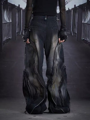 Zipper barrel jeans – Black on model, front 2 | XoKool