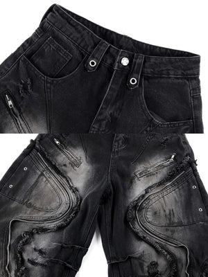 Zipper barrel jeans – Black waist & zipper close-up | XoKool