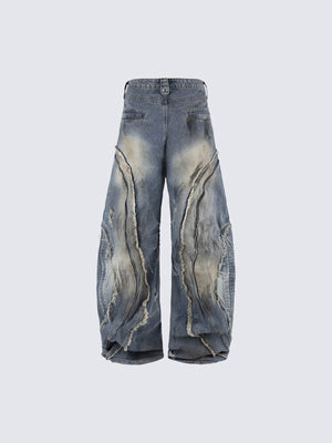 Zipper barrel jeans – Blue, back flat | XoKool