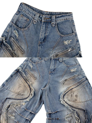 Zipper barrel jeans – Blue waist & zipper close-up | XoKool