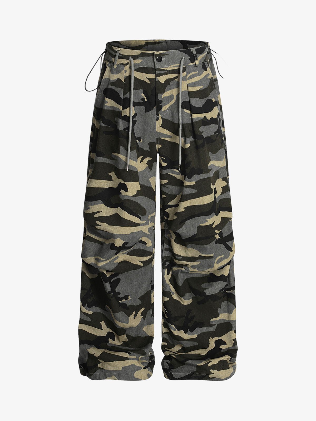 Camo parachute pants with drawstring hem
