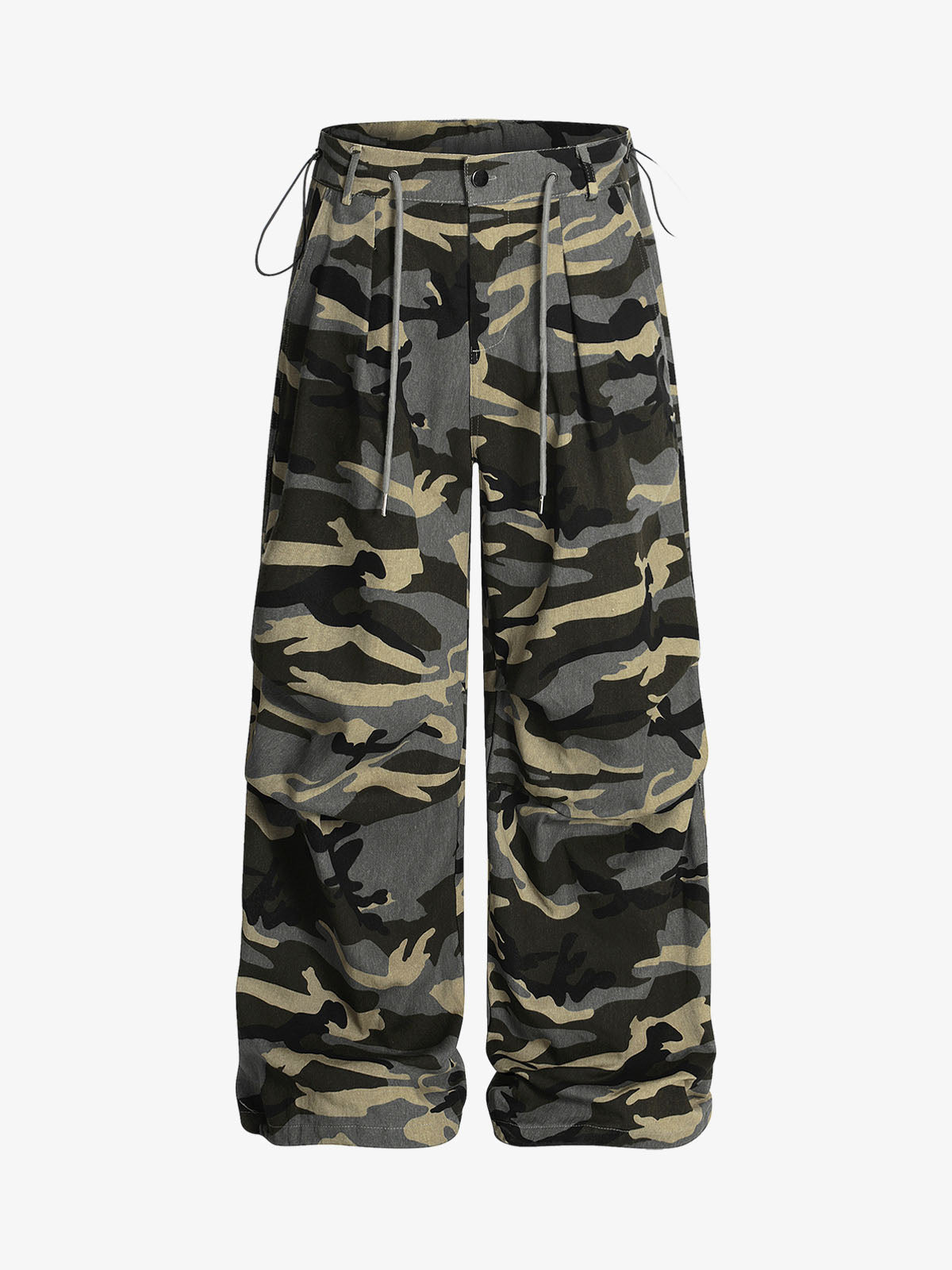 Camo parachute pants with drawstring hem