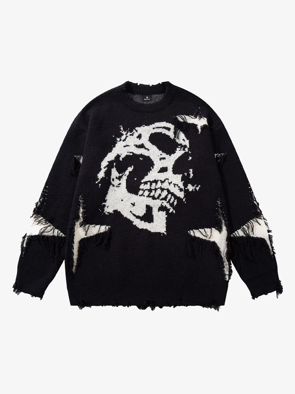 Sweaters – Hip-Hop Dark Skull Frayed-Edge Knit Sweater | XoKool