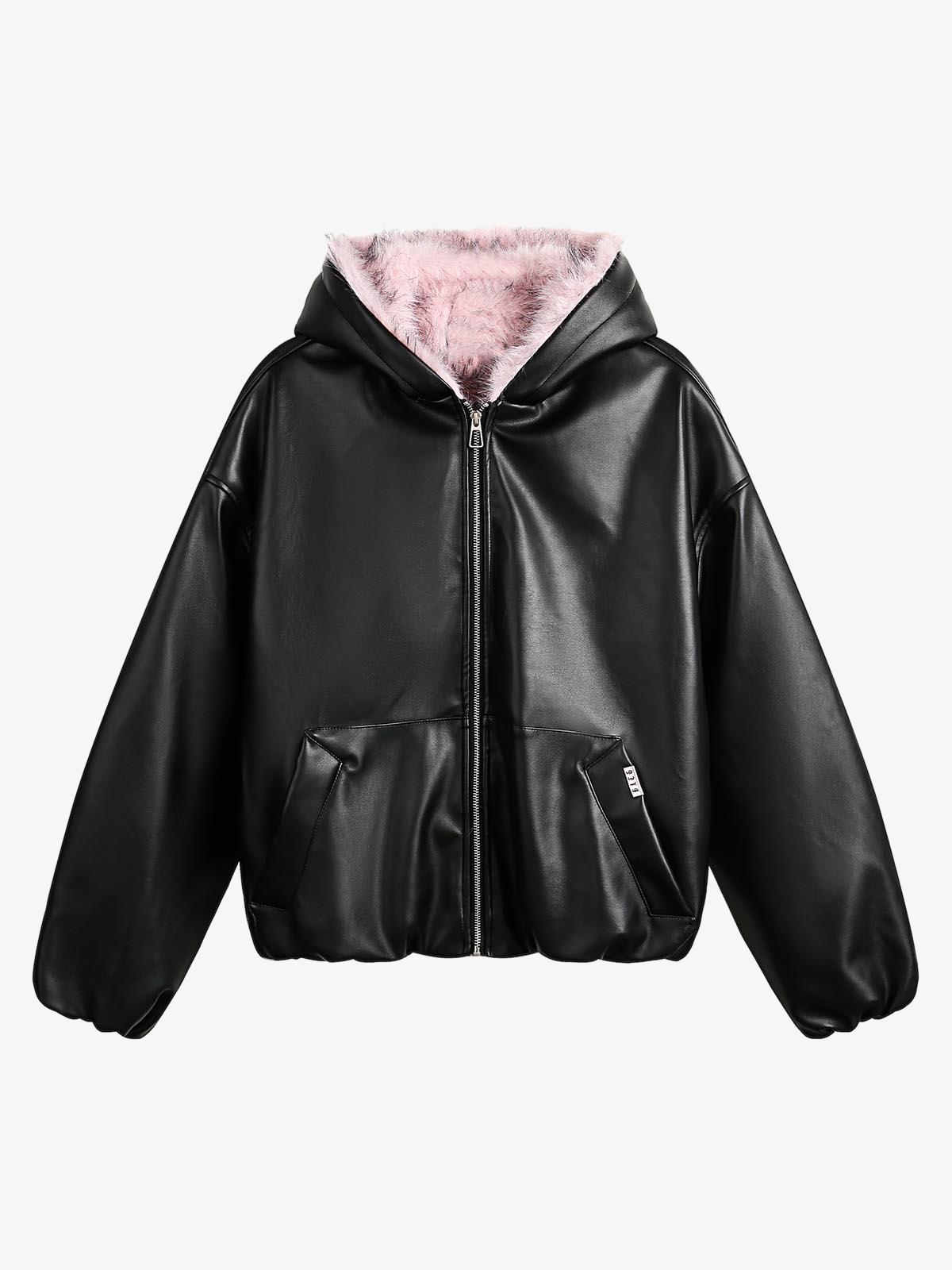 Leather Jackets – Leather Pink Fur Hooded Quilted Jacket | XoKool
