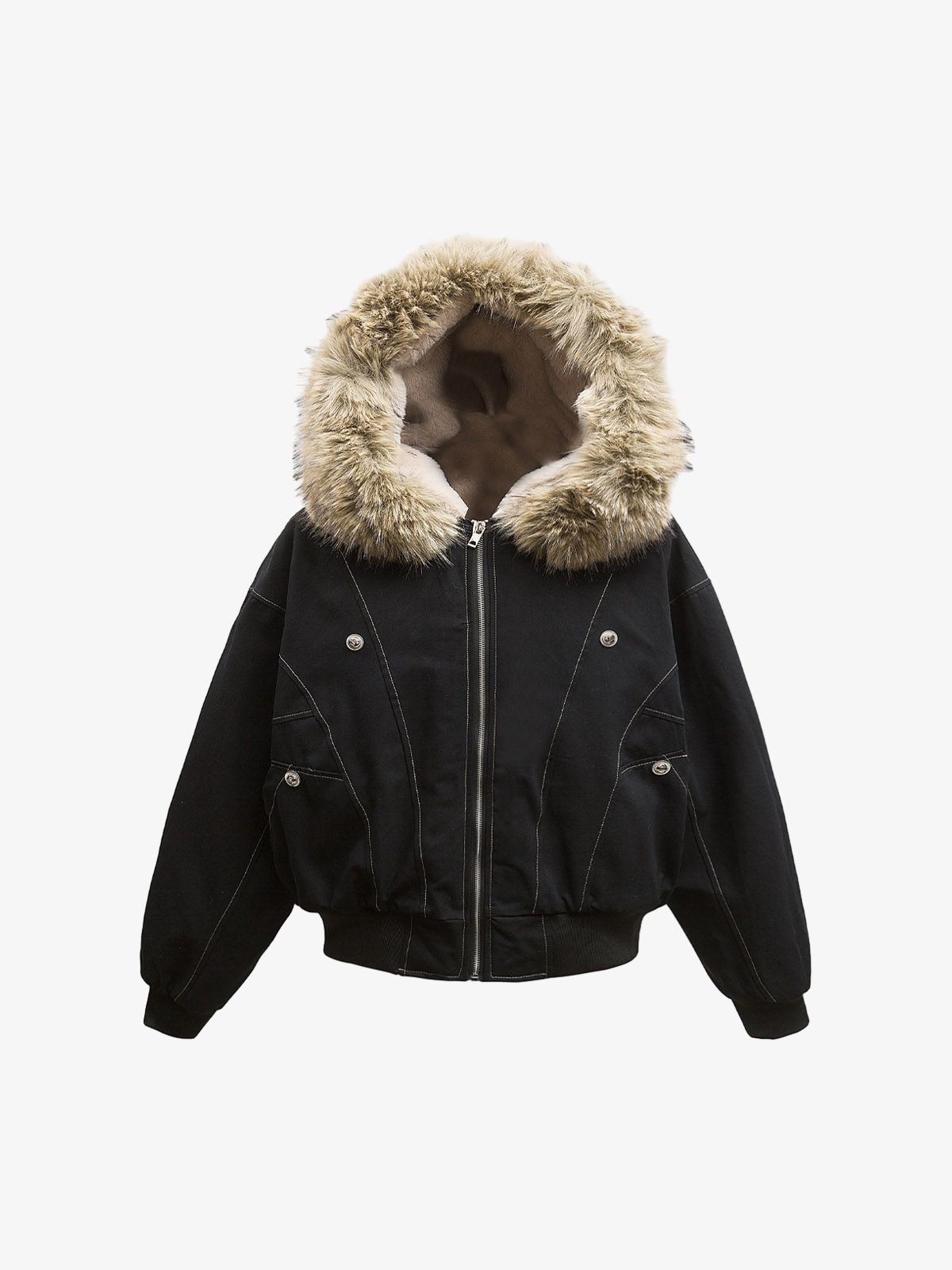 Faux Fur Jackets – Faux Fur Lined Zip Up Hooded Bomber Jacket | XoKool