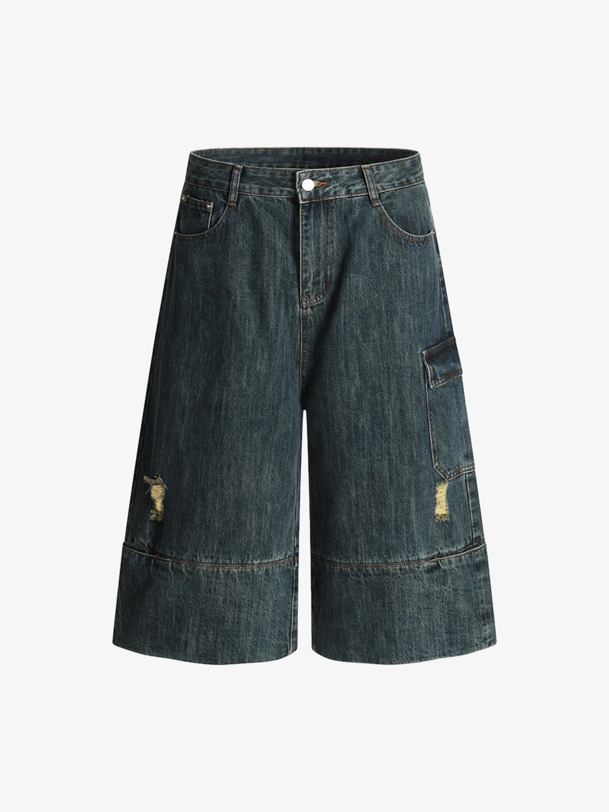 Deconstructed Multi-Pocket Cargo Denim Jorts