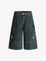 Deconstructed Multi-Pocket Cargo Denim Jorts