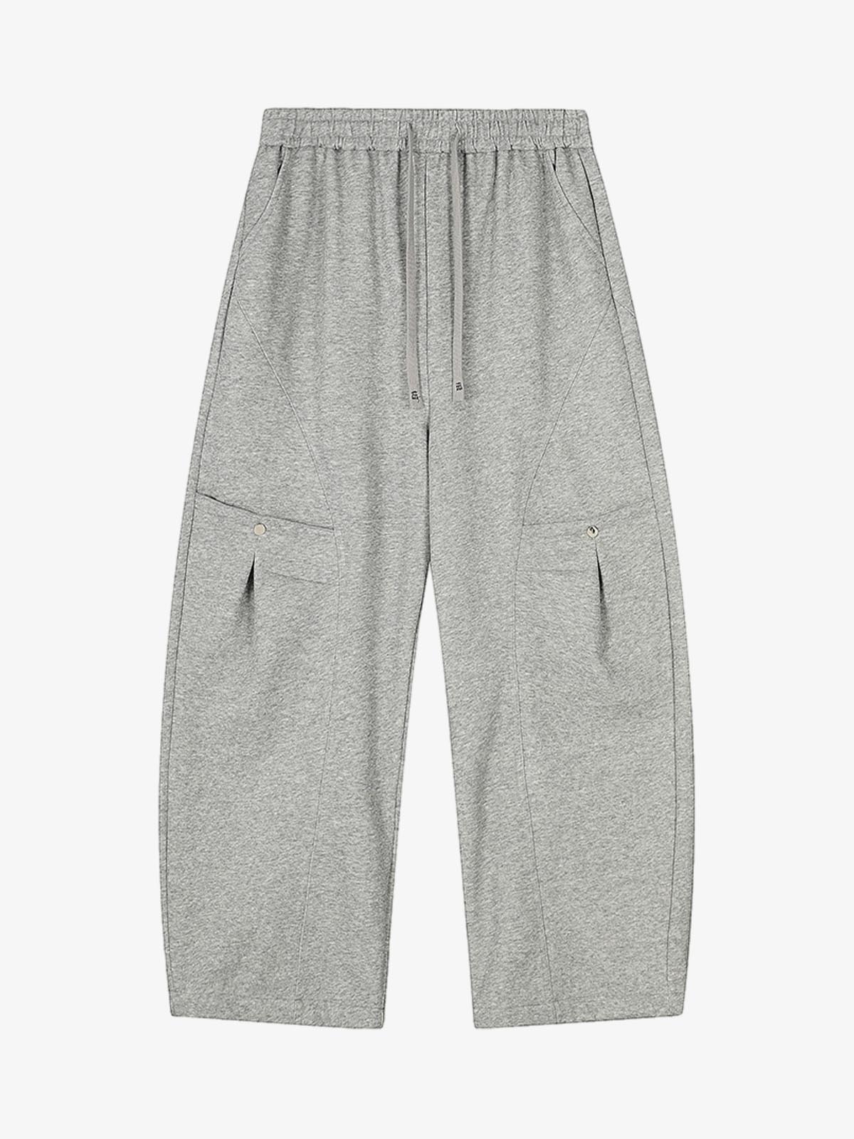 Riveted Pleated Drawstring Barrel Pants - Gray