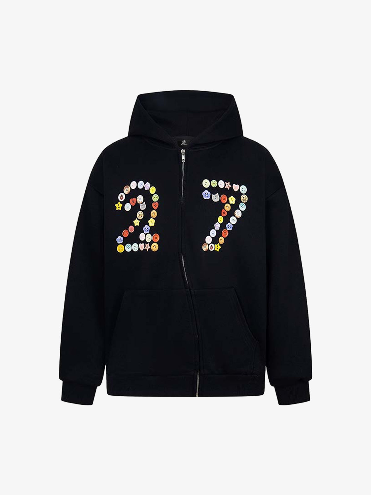 Fun Multicolor Button Print Hooded Cardigan Sweatshirt