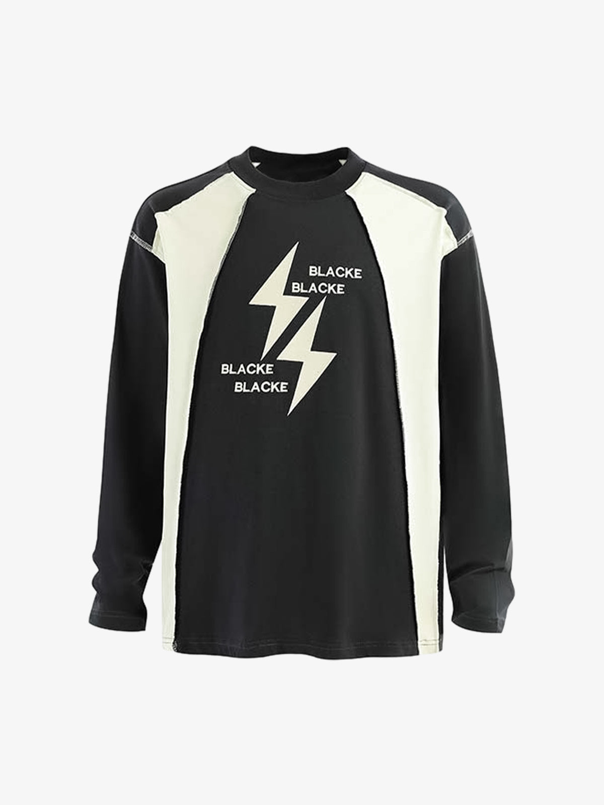 Lightning Letter Print Contrast Color Stitching Long-Sleeve T-Shirt