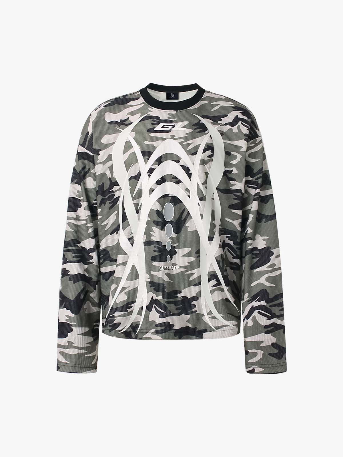 Camouflage Skull Print Long-Sleeved T-Shirt