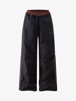 Retro Patchwork Faux Two-Piece Double Waist Casual Pants - thumbnail 3