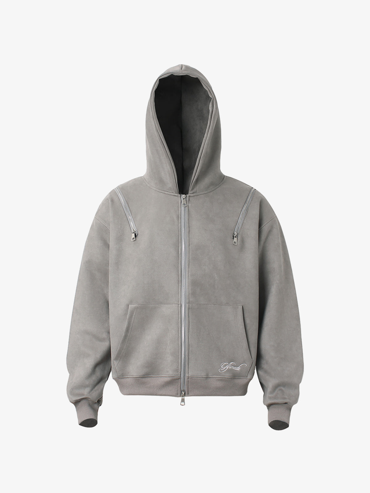 Suede Double-Ended Zippered Cropped Hooded Jacket