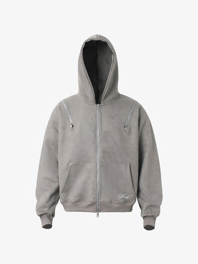 Cropped Faux Suede Zip Up Hoodie