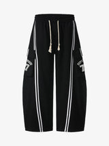 Cotton Web Stitching Letter Print Drawstring Barrel Pants