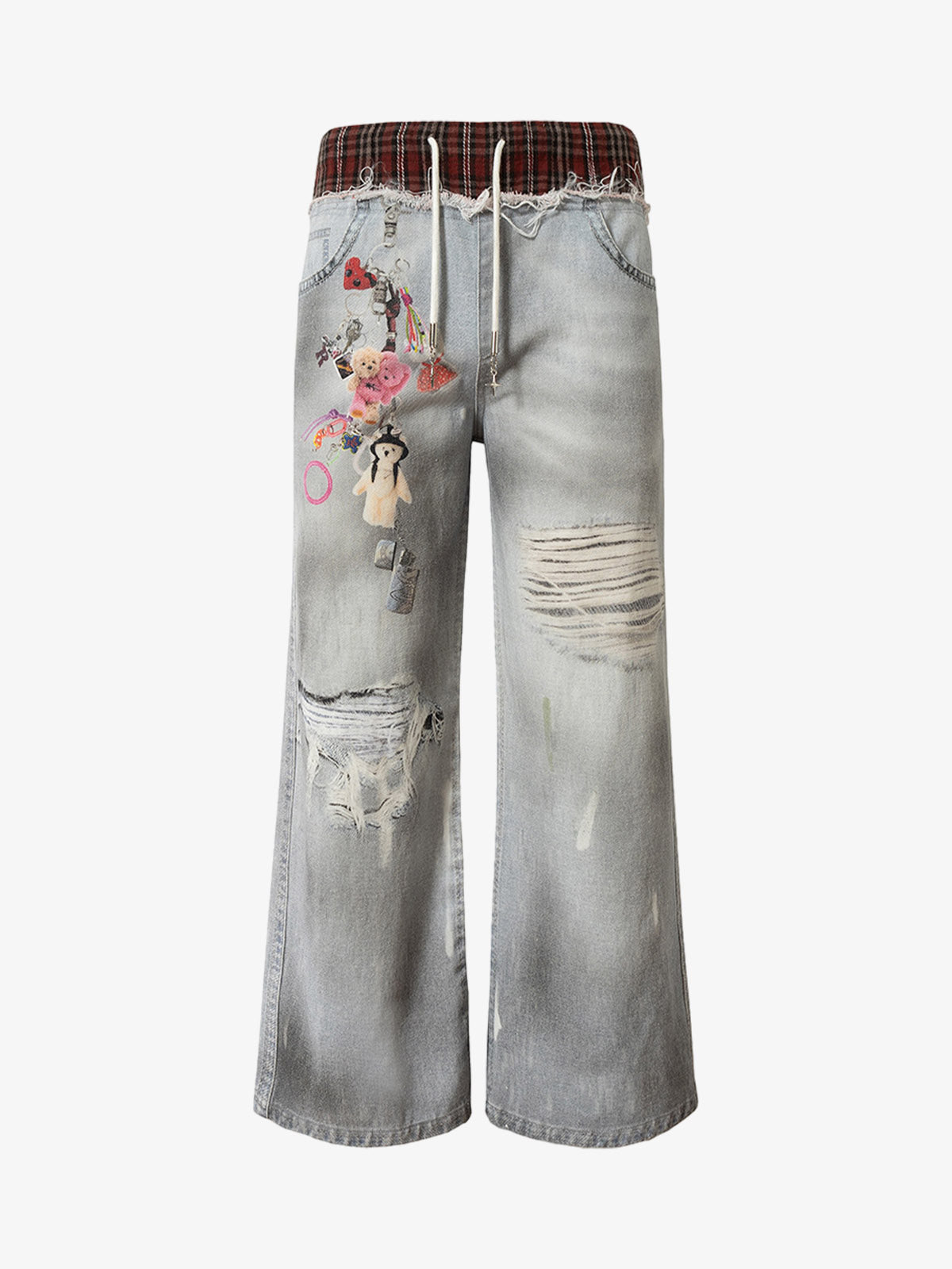Waistband Patch Drawstring Jeans