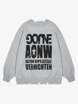 Letter Print Ripped Crew Neck Sweater