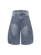 Distressed Ripped Deconstructed Split Barrel Jorts