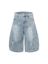 Distressed Ripped Deconstructed Split Barrel Jorts