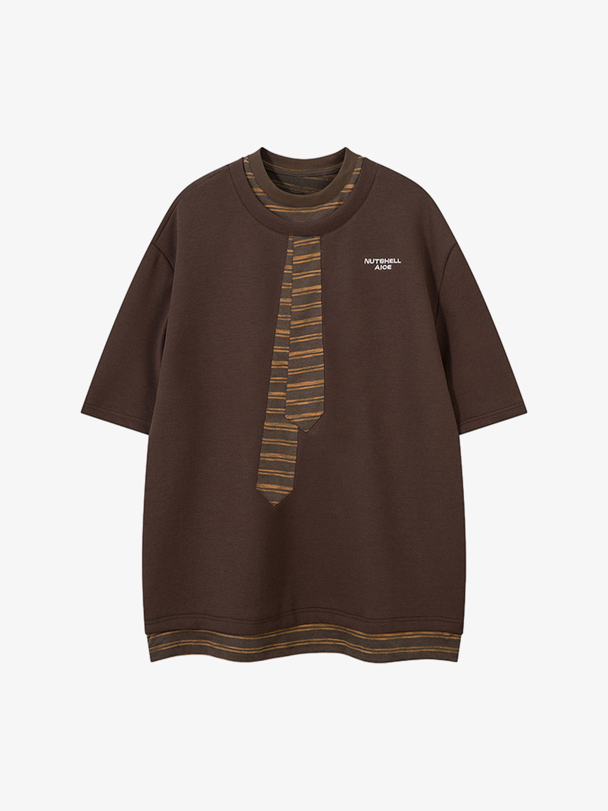 High Street Tie Embroidered Design T-Shirt - Coffee