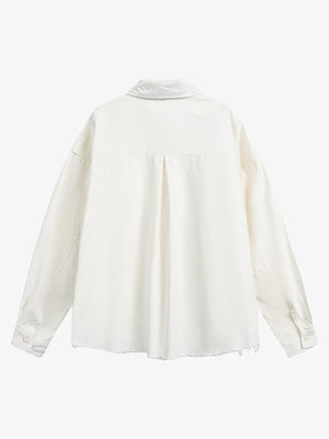 Fun Distressed Raw-Edge Printed Long-Sleeved Shirt - thumbnail 3