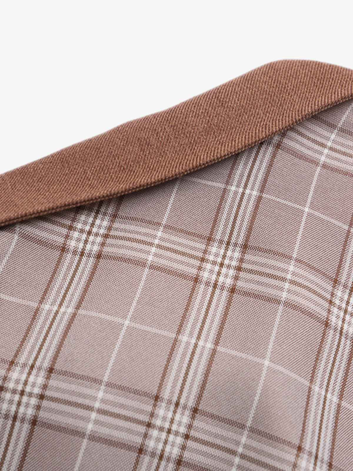 Faux Two-piece Pearl Button Plaid Short-Sleeved Shirt - image 6