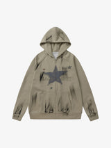 Retro Wasteland Star-Print Brush Ink Print Cardigan Hoodie