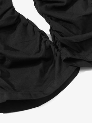 Vintage Heavy Pleated PU Leather Stitch Patchwork Flared Pants - thumbnail 8