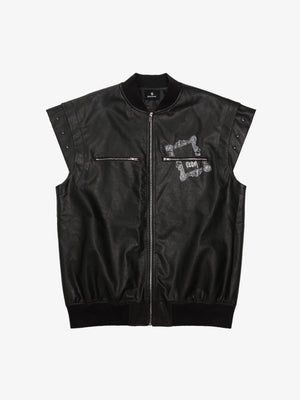Thorn Destruction Frame Pattern Leather Vest - thumbnail 1