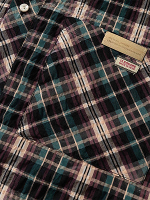 Retro Plaid Patchwork Hooded Work Shirt - thumbnail 8
