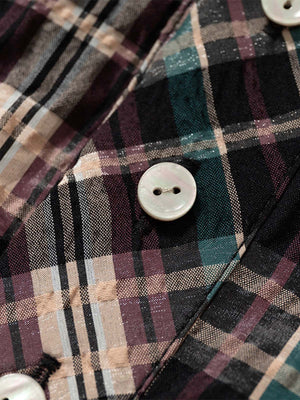 Retro Plaid Patchwork Hooded Work Shirt - thumbnail 10
