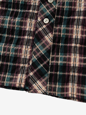 Retro Plaid Patchwork Hooded Work Shirt - thumbnail 9
