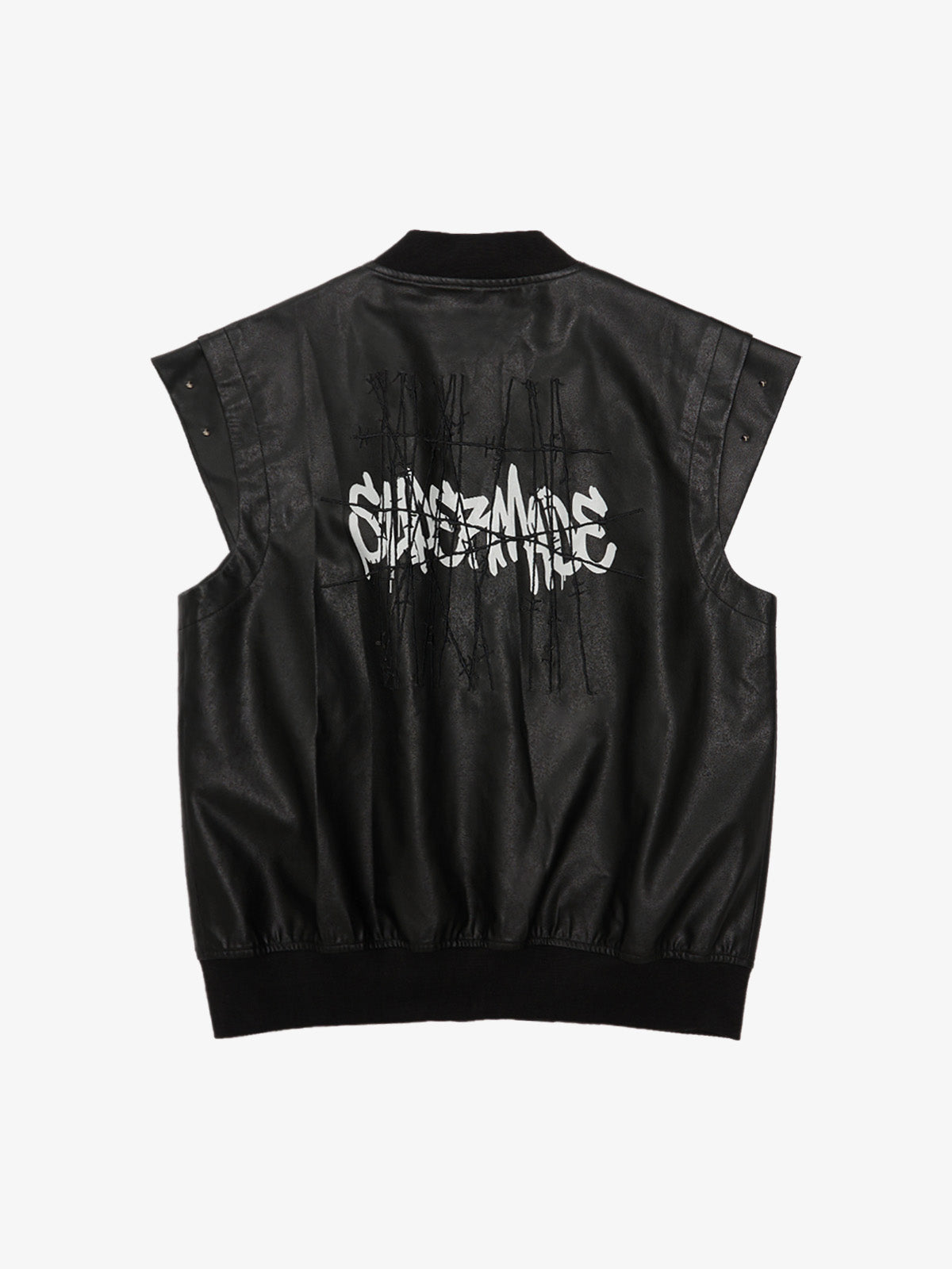 Thorn Destruction Frame Pattern Leather Vest