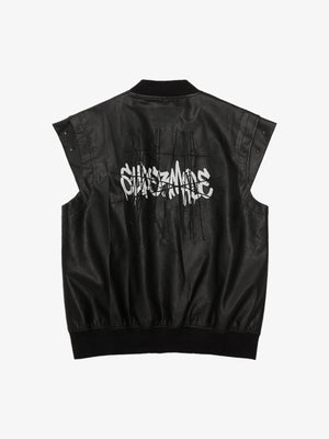 Thorn Destruction Frame Pattern Leather Vest - thumbnail 2