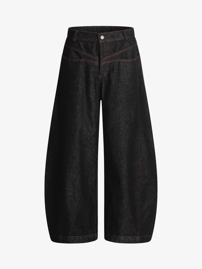 Black Barrel Jeans with Red Contrast Stitching