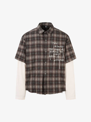Cotton Street Distressed Plaid Faux Two-Piece Shirt - thumbnail 1