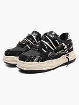 Retro Washed Denim Low Top Platform Sneakers