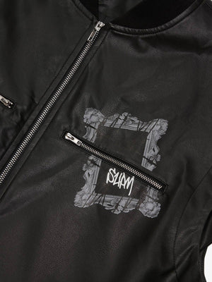 Thorn Destruction Frame Pattern Leather Vest - thumbnail 14