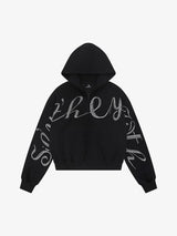 Street Hip-Hop Rhinestone Cropped Hooded Sweatshirt
