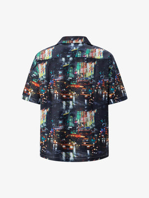 Night Scene Oil Painting Full-Print Short-Sleeved Shirt - thumbnail 2