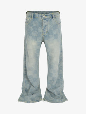 Light Blue Checkered Flare Jeans – Light Blue, front view | XoKool