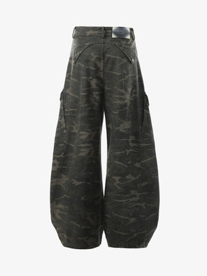 Vintage Camouflage Print Multi-Pocket Cargo Barrel Pants - thumbnail 3
