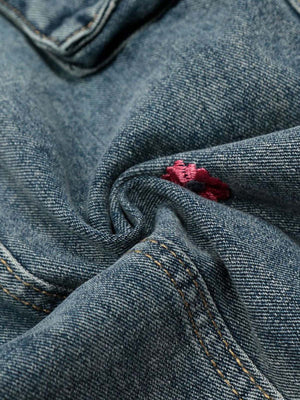 Barrel Cargo Jeans mit Blumenstickerei – Nahaufnahme Stoff | XoKool