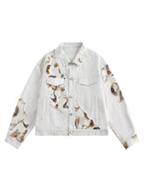 American Retro Lace Patchwork Denim Jacket Bold Casual Style - 10502