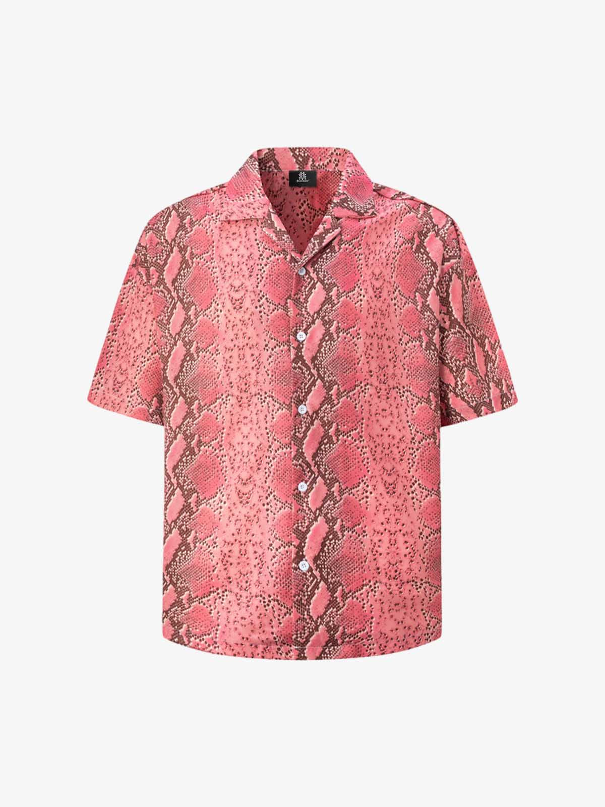 Street Snake Print Short-Sleeved Floral Shirt - Pink
