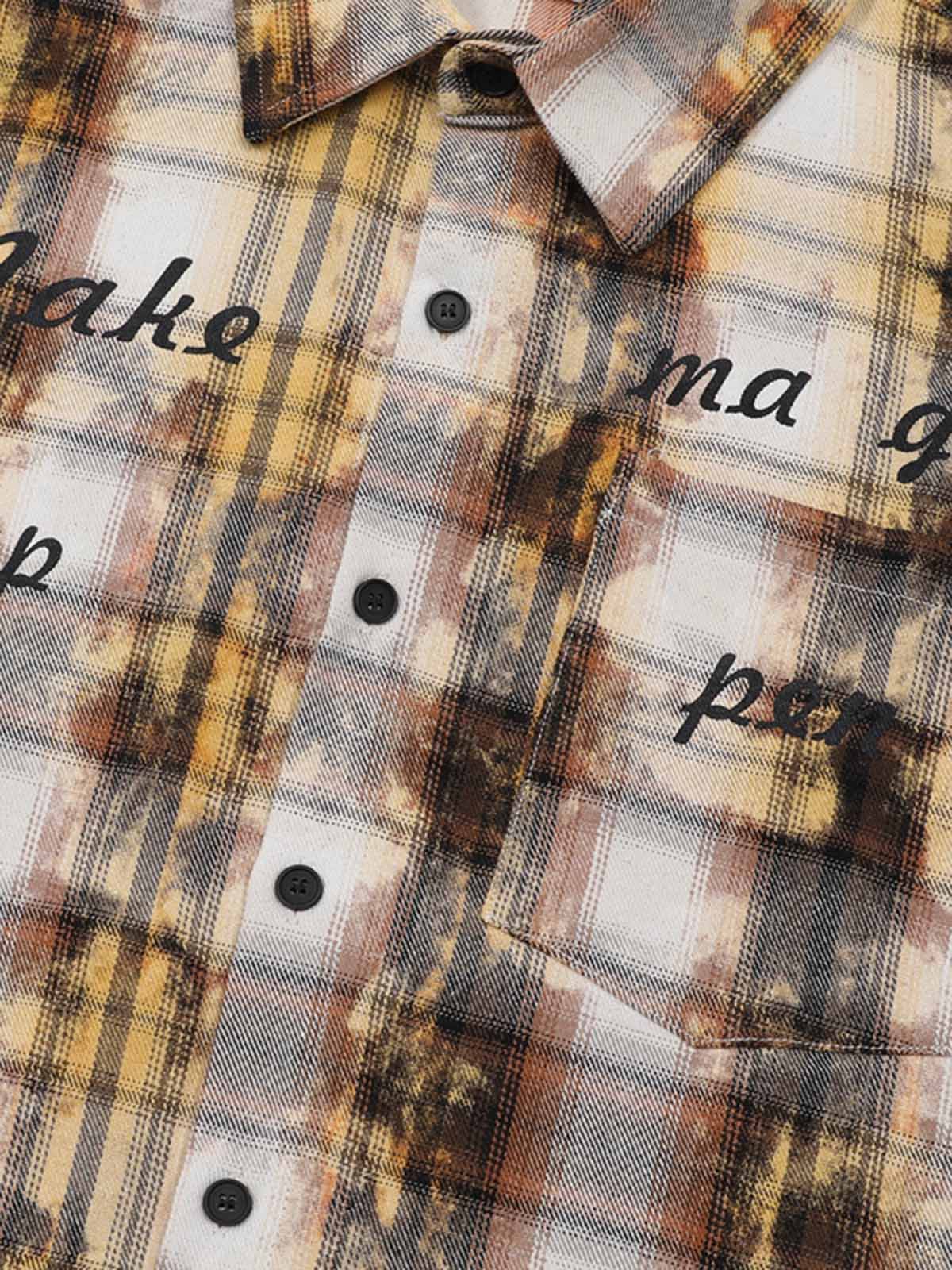 Distressed Mottled Plaid Human Figure Long Sleeve Shirt - image 3