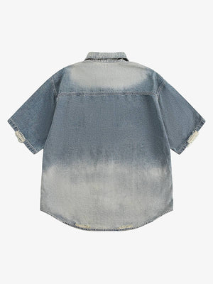 Distressed Jeanshemd mit Blumenstickerei – Rückansicht | XoKool