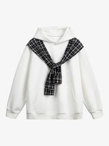 Fake Two-Piece Plaid Shirt Scarf Design Hoodie