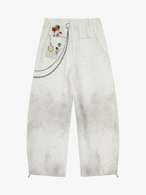 Retro Washed Creative Printed Barrel Pants - thumbnail 2