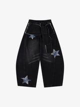 Vintage Design Lace-Up Star Embroidered Scimitar Jorts